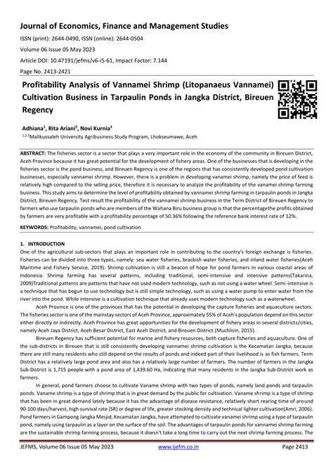 (PDF) Profitability Analysis of Vannamei Shrimp (Litopanaeus Vannamei ...