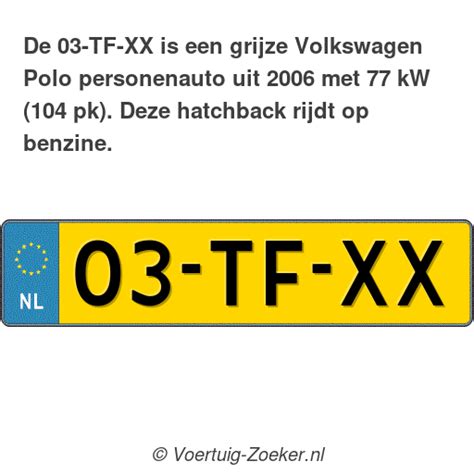 Kenteken 03 TF XX Volkswagen Polo Auto 03TFXX Voertuig Zoeker Nl