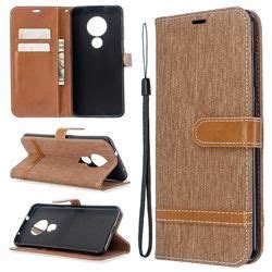 Jeans Cowboy Denim Leather Wallet Case For Nokia Inch Brown