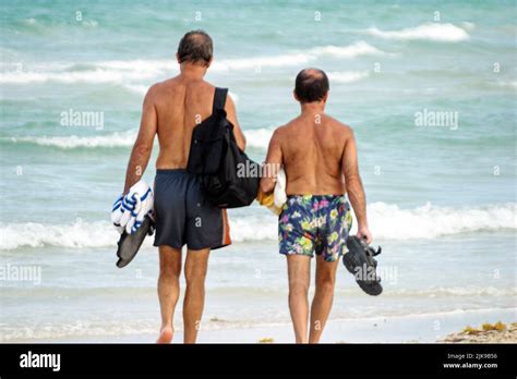 Miami Beach Floridaatlantic Shore Ocean Shoreline Coast Coastline Seashoretwo 2 Men Man Male