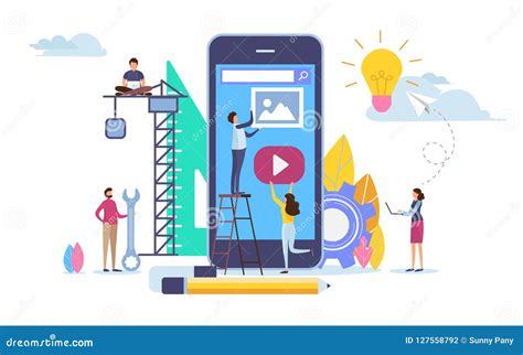 Developer Create Application Mobile App Development Stock Vector