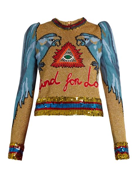 Pull Orné De Sequins Et Perroquets En Intarsia Gucci à Commander Sur Matchesfashioncom