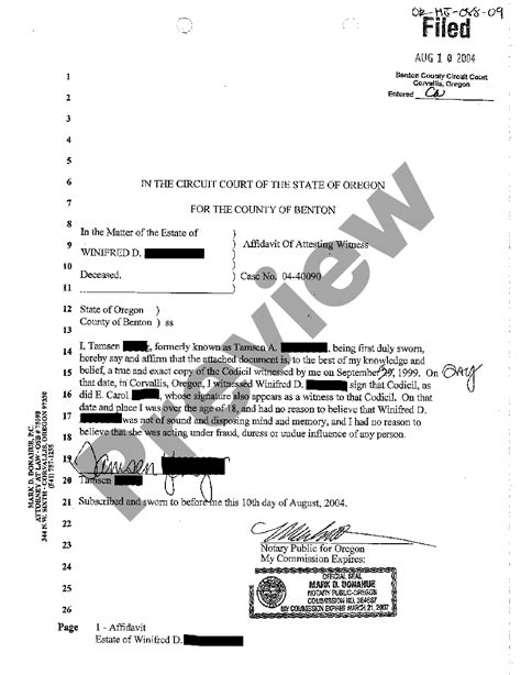 Affidavit Of Attesting Witness Form 20 Us Legal Forms