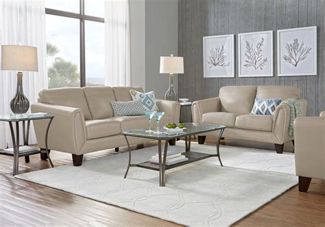 Beige Leather Sofa - sofa living room ideas