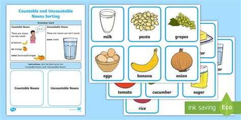 ESL Countable And Uncountable Nouns Food Sorting Card Game