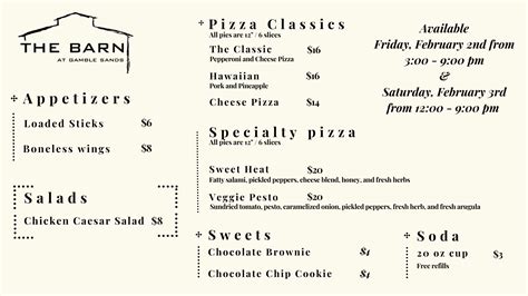 The Barn Menu - Gamble Sands - Sands Course