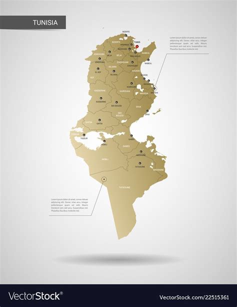 Stylized Vector Tunisia Map Infographic D Gold Map Illustration With