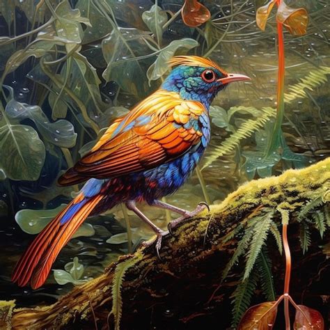 Premium AI Image | A painting of a bird with blue and orange wings