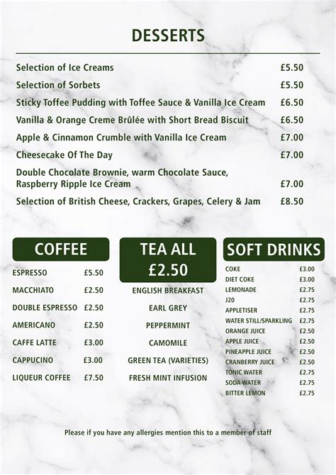 Dessert Menu – The Green Man Little Braxted Essex