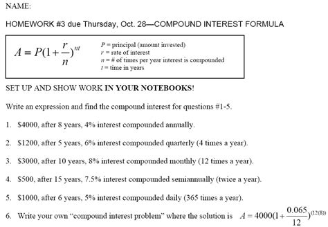 Homework For Ehrbar Hw 3 Compound Interest Formula Sheet