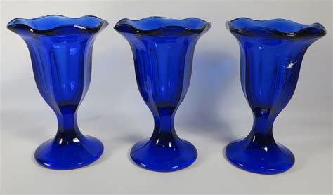 3 Cobalt Blue Anchor Hocking Tulip Ice Cream Sundae Parfait Glasses Dessert Cups Dessert Cups