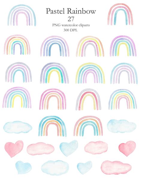 Watercolor Pastel Rainbow Clipart Hand Painted in Trendy - Etsy