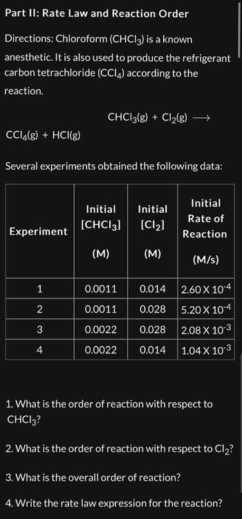 Answered Part Ii Rate Law And Reaction Order Bartleby