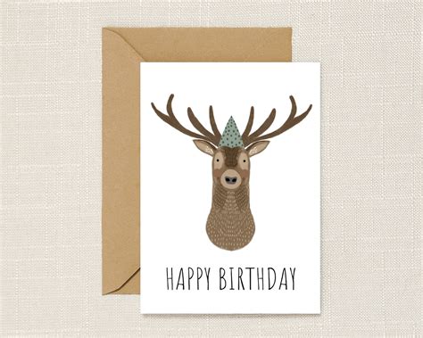 Happy Birthday Greeting Card Stag Birthday Card Deer Card Etsy