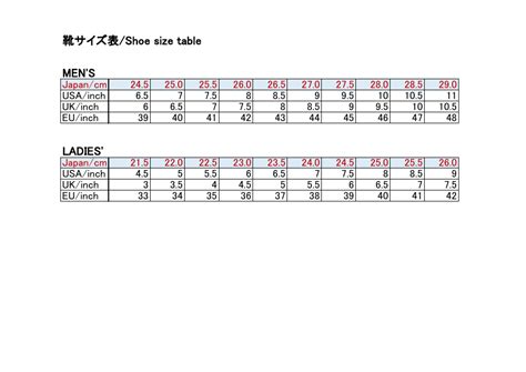 Shoe Size Table Download Printable Pdf Templateroller