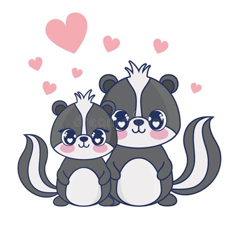 Cute Skunks Couple Characters Vector Illustration Stock Illustration