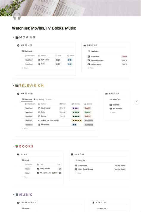 Media Watchlist Notion Template Notions Templates Aesthetic Template
