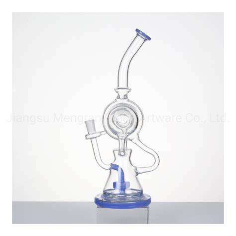 Handmade Glass Smoking Dab Rig Shisha Hookah Tobacco Oil Rig Blue Shower Perc Recycler Glass