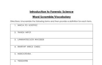 Introduction To Forensic Science Word Scramble Vocabulary Worksheet