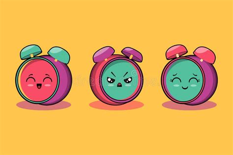 Kawaii Clock Cartoon Characters Vector Stock Illustrations Kawaii