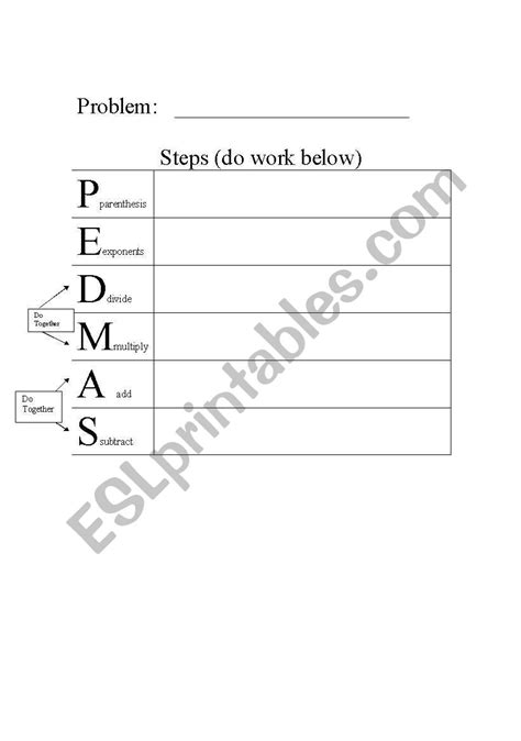 English Worksheets Order Of Operation Chart