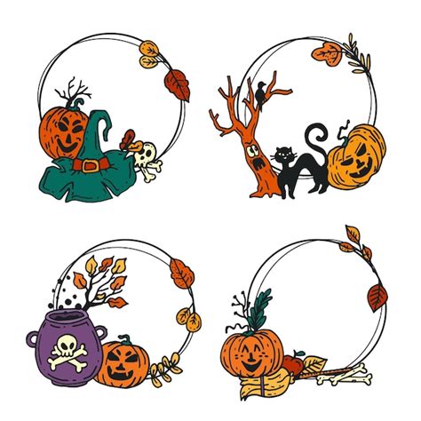 Colecci N De Etiquetas De Halloween Dibujadas A Mano Vector Premium