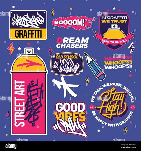 A Set Of Colorful Graffiti Art Sticker Designs Cool Urban Street Art