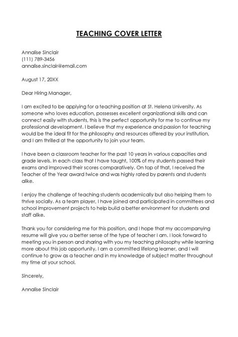 Teaching Cover Letter Templates Examples