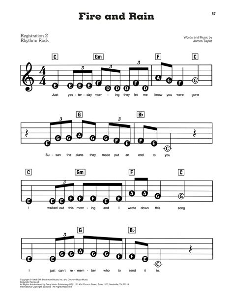 Fire And Rain By James Taylor Sheet Music For E Z Play Today At Sheet