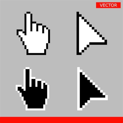 Zwart Wit Pijl Pixel En Pixel Muis Hand Cursors Pictogram Premium Vector