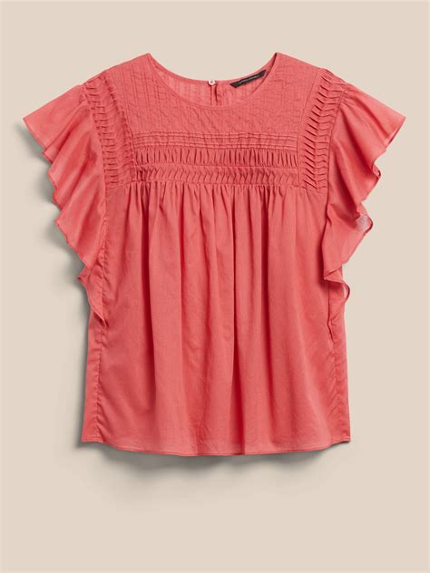 Pintuck Ruffle Sleeve Top Banana Republic