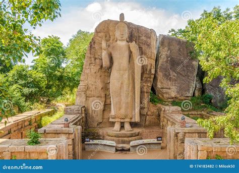 View At The Standing Statue Of Buddha In Avukana Sri Lanka Stock