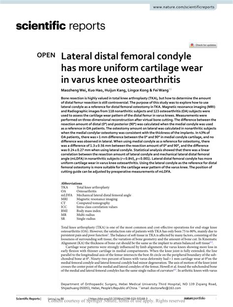 PDF Lateral Distal Femoral Condyle Has More Uniform Cartilage Wear In