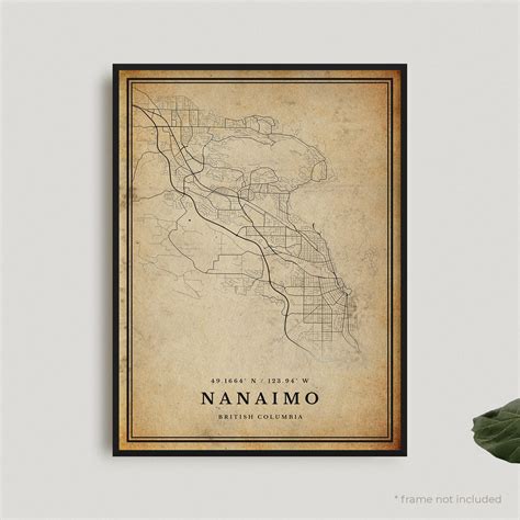 Nanaimo Vintage Map Print Nanaimo Retro Map Poster Antique Etsy