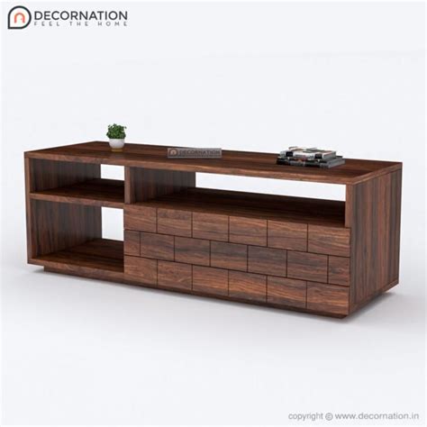 Illias Wooden Tv Table With Storage Brown Decornation