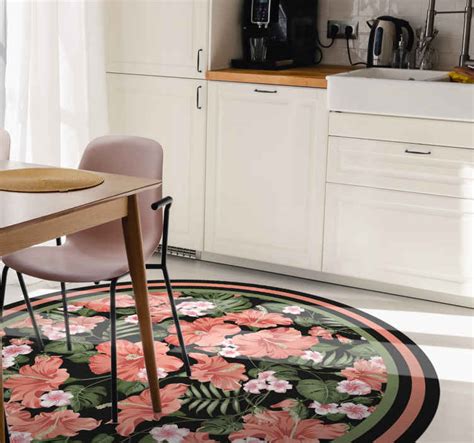 Tapis Vinyle Plantes Motif Circulaire Floral