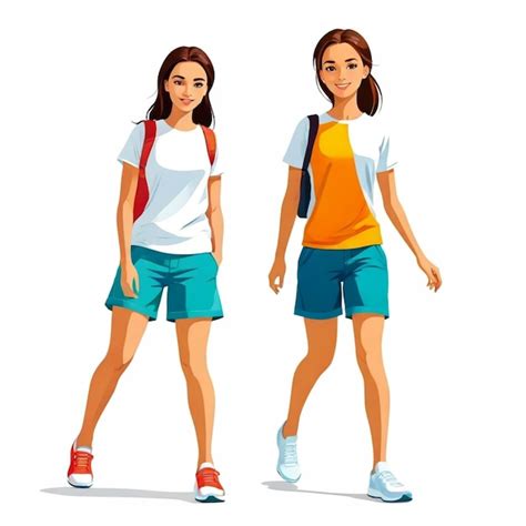 girl  vector set white background isolated  high qua premium ai