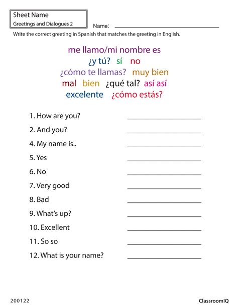 Learn Spanish Printable Worksheets