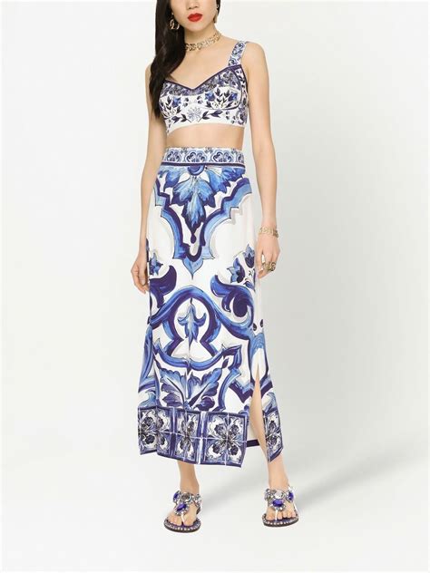 Dolce And Gabbana Majolica Print Maxi Skirt Blue Farfetch Uk