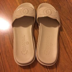 CHANEL Shoes Chanel Nude Patent Leather Cc Slides Poshmark