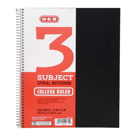 H E B Subject College Ruled Poly Spiral Notebook Black Shop