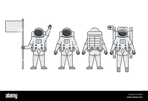 Ilustración Vectorial De Un Grupo De Astronautas En Traje Espacial Sobre Fondo Blanco Espacio