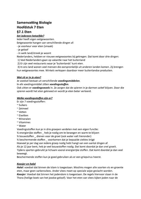 Bio Samenvatting Samenvatting Biologie Hoofdstuk Eten Eten Eet