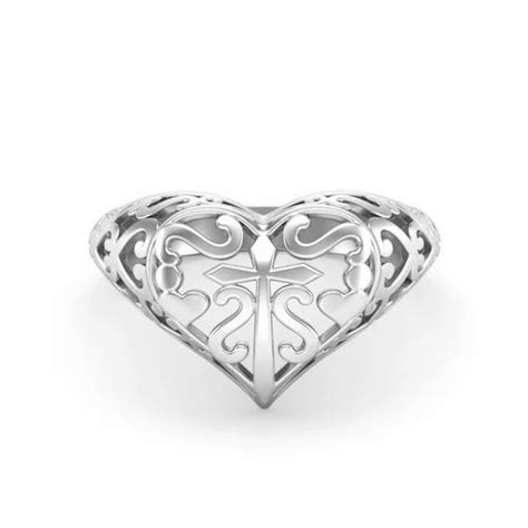 Sterling Silver Filigree Christian Cross Ring Dainty Heart And