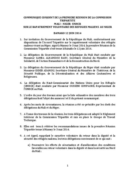 Document Communiqué de presse conjoint Première réunion tripartite