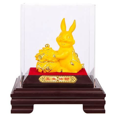 Gold Rabbit Ornament Cartoon Figurines New Year Decor Base Plastic