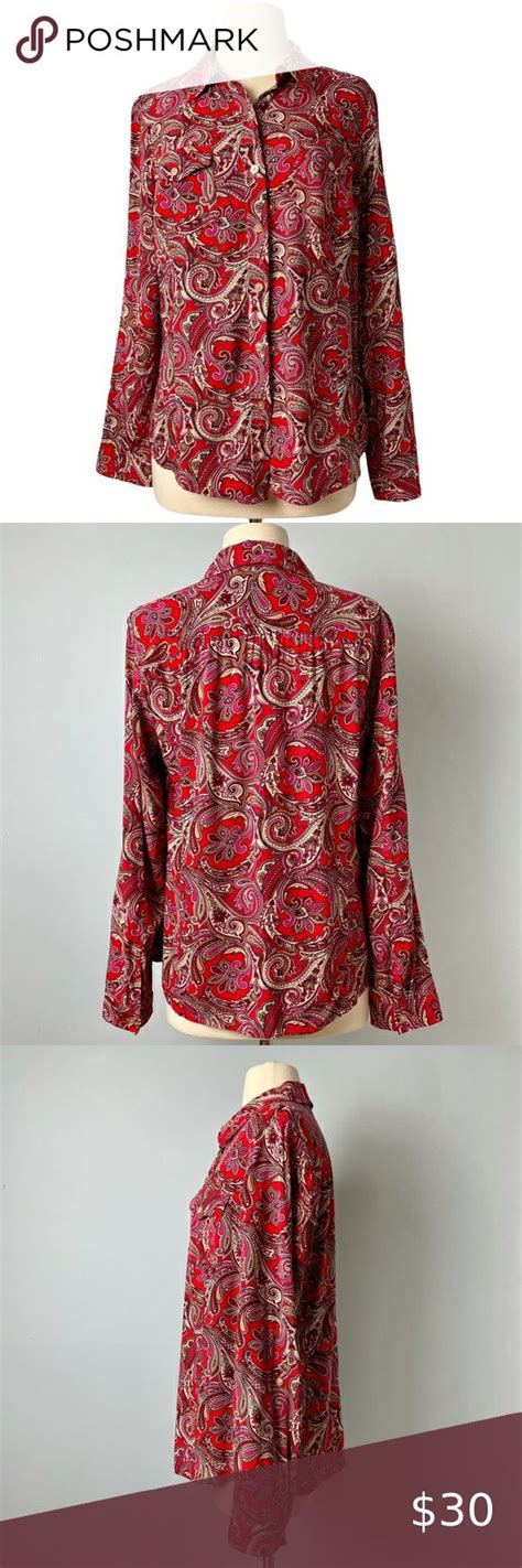 Vtg Jones New York Sport Red Paisley Shirt Size M Paisley Shirt