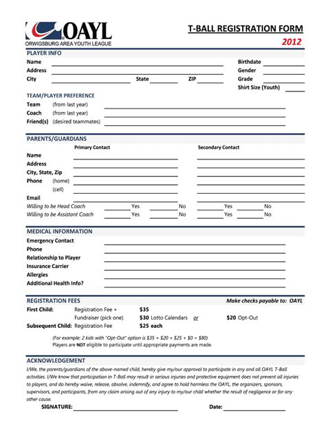 Fillable Online T Ball Registration Form Fax Email Print Pdffiller