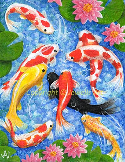 Jewells Art Wealth And Blessings Koi Fish Painting By Julia Underwood