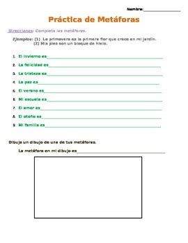 Práctica de metáforas Metaphor Practice In Spanish by Blooming